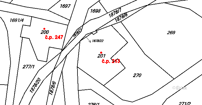 Lipová 213 na parcele st. 201 v KÚ Lipová u Šluknova, Katastrální mapa