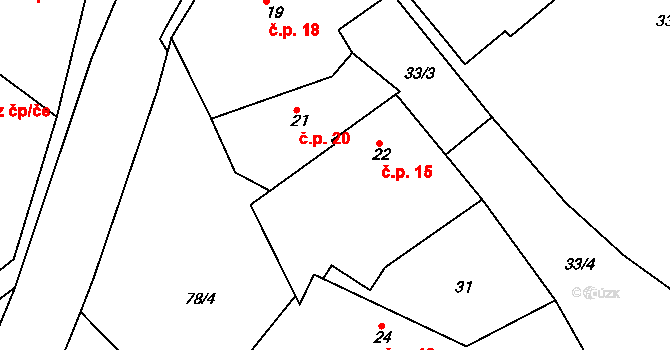 Štěpánov 15, Přelouč na parcele st. 22 v KÚ Štěpánov u Přelouče, Katastrální mapa