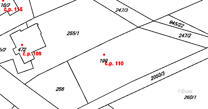 Pustějov 110 na parcele st. 199 v KÚ Pustějov, Katastrální mapa