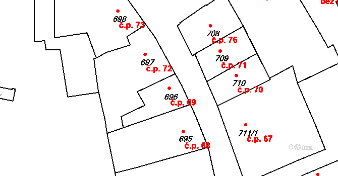 Latrán 69, Český Krumlov na parcele st. 696 v KÚ Český Krumlov, Katastrální mapa