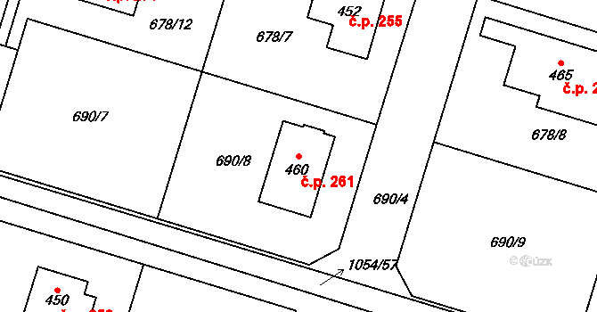 Ejpovice 261 na parcele st. 460 v KÚ Ejpovice, Katastrální mapa