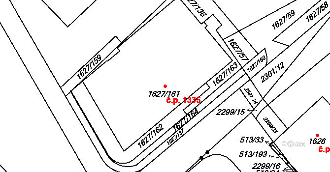 Suchdol 1335, Praha na parcele st. 1627/161 v KÚ Suchdol, Katastrální mapa