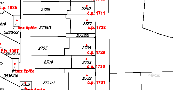 Louny 1729 na parcele st. 2736 v KÚ Louny, Katastrální mapa