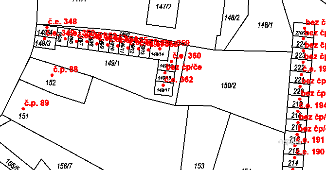 Podbořany 362 na parcele st. 149/17 v KÚ Podbořany, Katastrální mapa