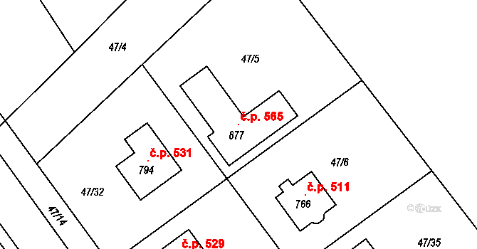 Litol 565, Lysá nad Labem na parcele st. 877 v KÚ Litol, Katastrální mapa