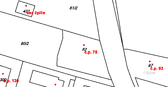 Čižice 75 na parcele st. 82 v KÚ Čižice, Katastrální mapa