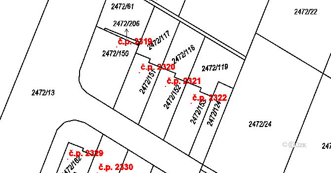Předměstí 2321, Litoměřice na parcele st. 2472/152 v KÚ Litoměřice, Katastrální mapa