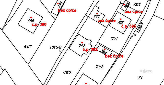 Chlumčany 382 na parcele st. 742 v KÚ Chlumčany u Přeštic, Katastrální mapa