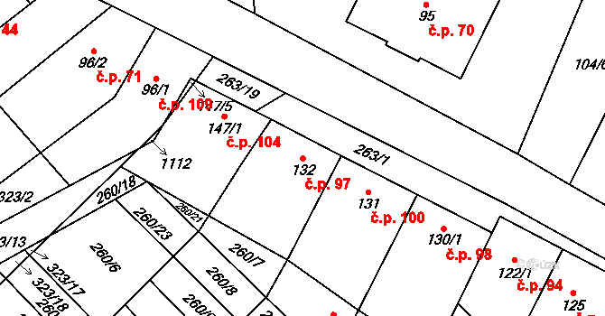 Hlinsko pod Hostýnem 97, Bystřice pod Hostýnem na parcele st. 132 v KÚ Hlinsko pod Hostýnem, Katastrální mapa