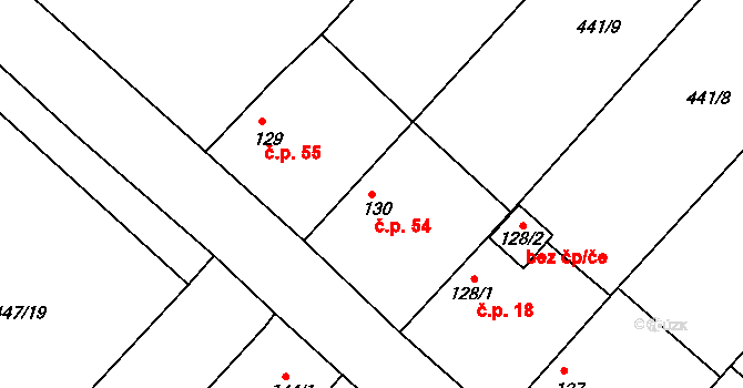 Horka I 54 na parcele st. 130 v KÚ Horka u Žehušic, Katastrální mapa