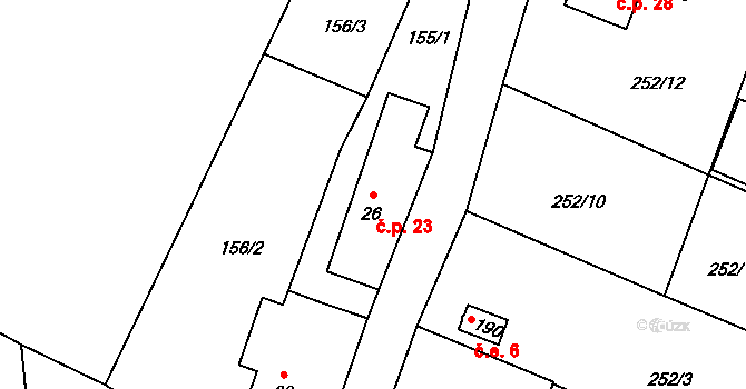 Barochov 23, Řehenice na parcele st. 26 v KÚ Malešín, Katastrální mapa