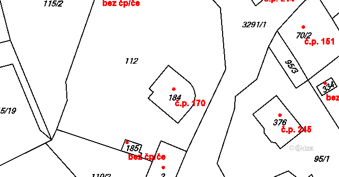 Olešnice 170 na parcele st. 184 v KÚ Olešnice u Trhových Svinů, Katastrální mapa