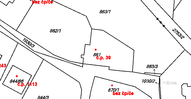 Srubec 39 na parcele st. 861 v KÚ Srubec, Katastrální mapa