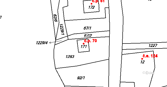 Chodovská Huť 70, Tři Sekery na parcele st. 171 v KÚ Chodovská Huť, Katastrální mapa