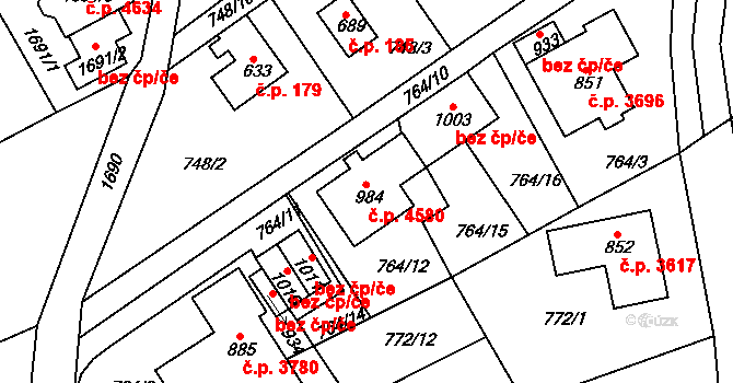 Jablonecké Paseky 4580, Jablonec nad Nisou na parcele st. 984 v KÚ Jablonecké Paseky, Katastrální mapa