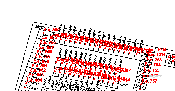 Jihlava 792 na parcele st. 3908/23 v KÚ Jihlava, Katastrální mapa