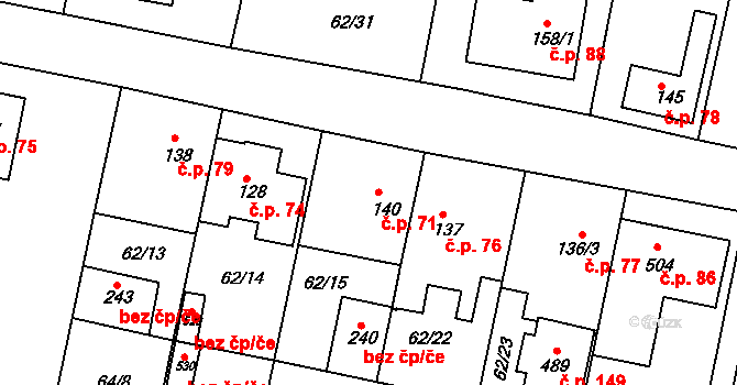Bořanovice 71 na parcele st. 140 v KÚ Bořanovice, Katastrální mapa
