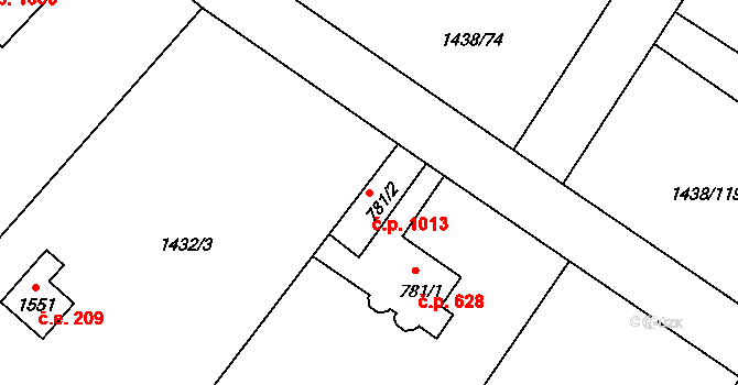 Říčany 1013 na parcele st. 781/2 v KÚ Říčany u Prahy, Katastrální mapa