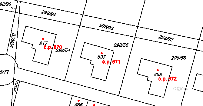 Horoměřice 671 na parcele st. 837 v KÚ Horoměřice, Katastrální mapa