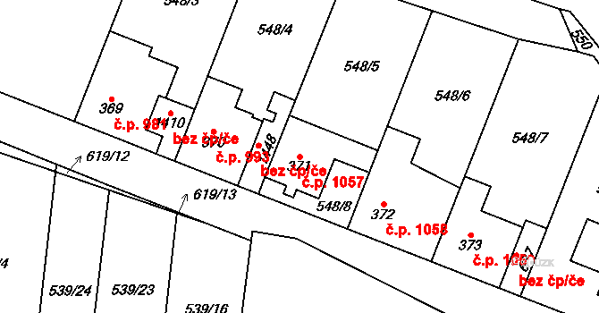 Hostivice 1057 na parcele st. 371 v KÚ Litovice, Katastrální mapa