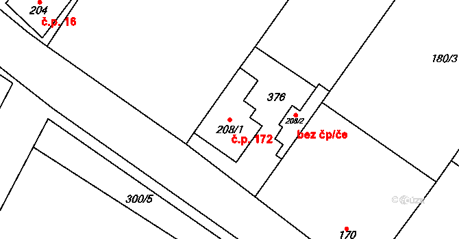 Hospozín 172 na parcele st. 208/1 v KÚ Hospozín, Katastrální mapa