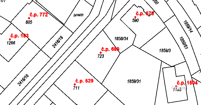 Tišnov 689 na parcele st. 723 v KÚ Tišnov, Katastrální mapa
