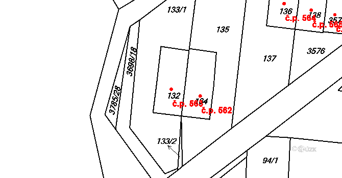 Šardice 563 na parcele st. 132 v KÚ Šardice, Katastrální mapa