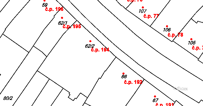 Kyjov 193 na parcele st. 63/2 v KÚ Kyjov, Katastrální mapa