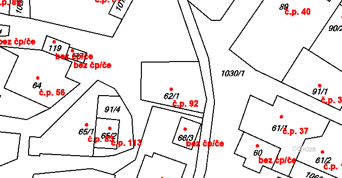 Puklice 92 na parcele st. 62/1 v KÚ Puklice, Katastrální mapa