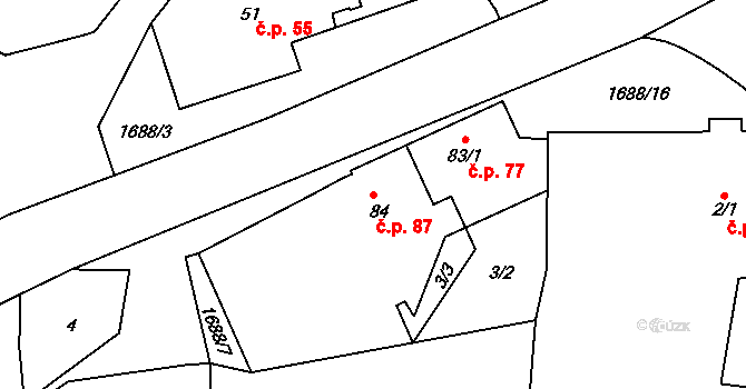 Vyskytná nad Jihlavou 87 na parcele st. 84 v KÚ Vyskytná nad Jihlavou, Katastrální mapa