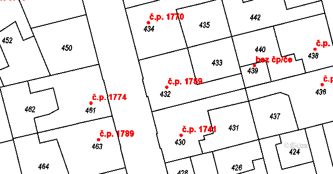 Kladno 1759 na parcele st. 432 v KÚ Kladno, Katastrální mapa