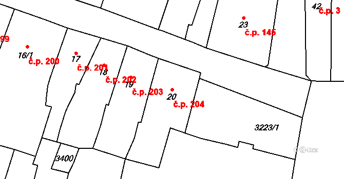 Stříbro 204 na parcele st. 20 v KÚ Stříbro, Katastrální mapa