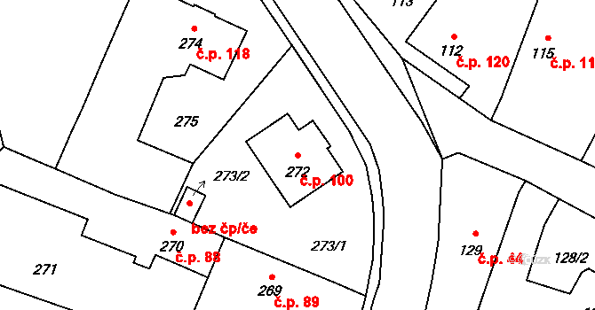 Dobřenice 100 na parcele st. 272 v KÚ Dobřenice, Katastrální mapa