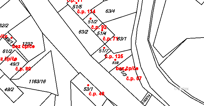 Chvalčov 125 na parcele st. 51/7 v KÚ Chvalčov, Katastrální mapa