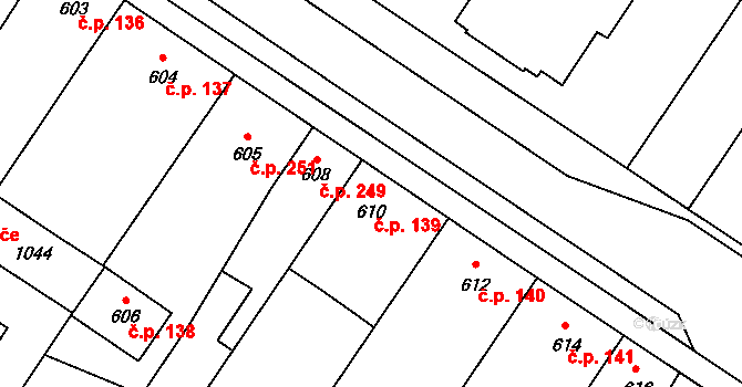 Křelov 139, Křelov-Břuchotín na parcele st. 610 v KÚ Křelov, Katastrální mapa