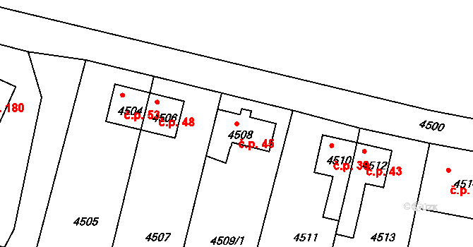 Mimoň V 45, Mimoň na parcele st. 4508 v KÚ Mimoň, Katastrální mapa