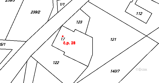 Lhota 28, Chuchelna na parcele st. 17 v KÚ Lhota Komárov, Katastrální mapa