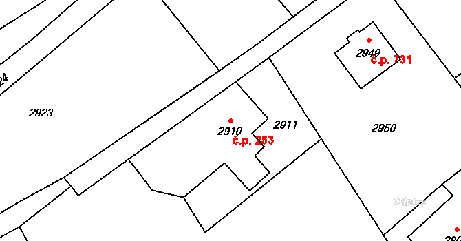 Město 253, Orlová na parcele st. 2910 v KÚ Orlová, Katastrální mapa