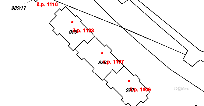 Zubří 1107 na parcele st. 989 v KÚ Zubří, Katastrální mapa