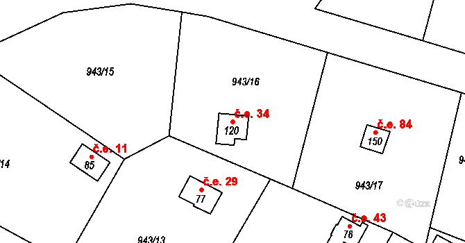 Bežerovice 34, Sudoměřice u Bechyně na parcele st. 120 v KÚ Bežerovice, Katastrální mapa