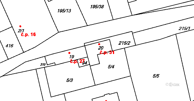 Černíky 31 na parcele st. 20 v KÚ Černíky, Katastrální mapa