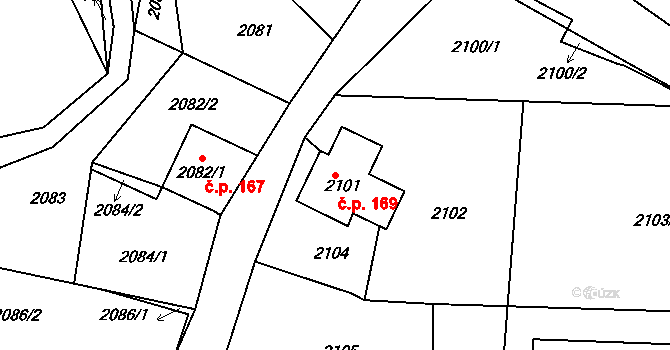 Ciboušov 169, Klášterec nad Ohří na parcele st. 2101 v KÚ Miřetice u Klášterce nad Ohří, Katastrální mapa