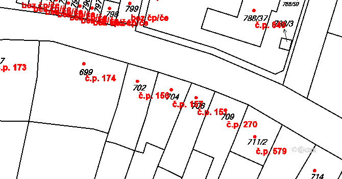 Proboštov 157 na parcele st. 704 v KÚ Proboštov u Teplic, Katastrální mapa