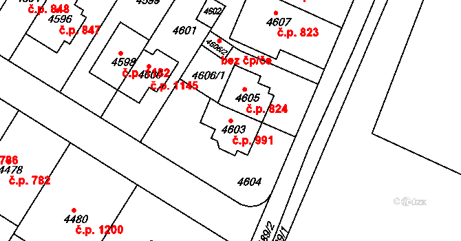 Žabovřesky 991, Brno na parcele st. 4603 v KÚ Žabovřesky, Katastrální mapa