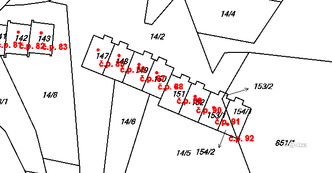 Horská Kamenice 88, Železný Brod na parcele st. 150 v KÚ Horská Kamenice, Katastrální mapa