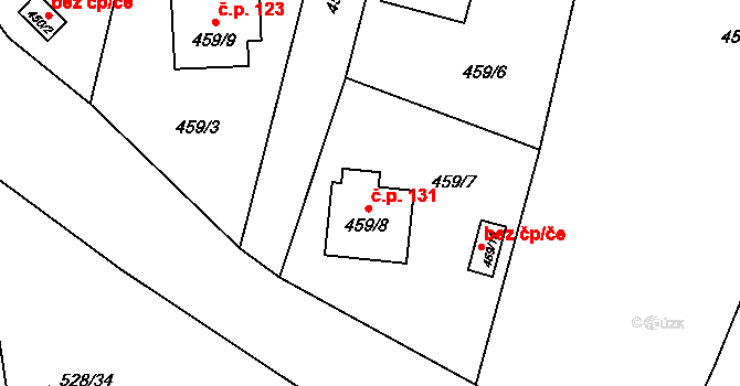 Olešník 131 na parcele st. 459/8 v KÚ Olešník, Katastrální mapa