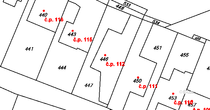 Valchov 112 na parcele st. 446 v KÚ Valchov, Katastrální mapa