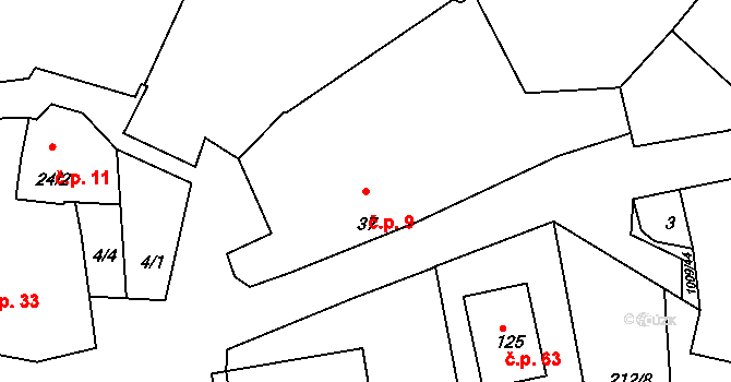 Těšenov 9, Horní Cerekev na parcele st. 37 v KÚ Těšenov, Katastrální mapa
