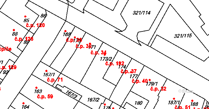 Prosetice 192, Teplice na parcele st. 173/2 v KÚ Prosetice, Katastrální mapa