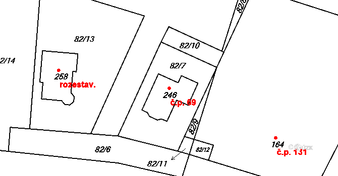 Nasobůrky 69, Litovel na parcele st. 246 v KÚ Nasobůrky, Katastrální mapa